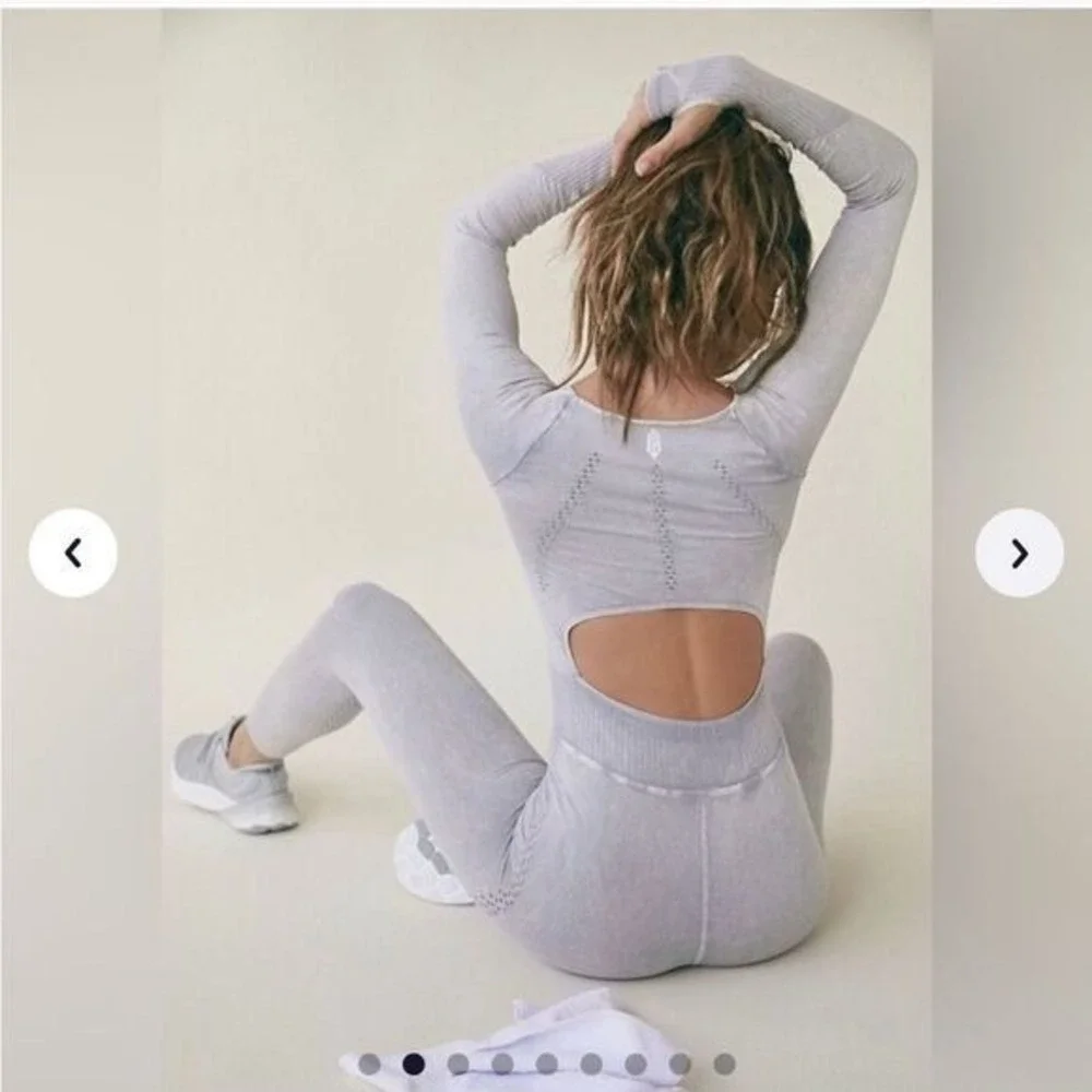 Free People Movement XS Good Karma Long‎ Sleeve Long Sleeve Jumpsuit Ice Grey